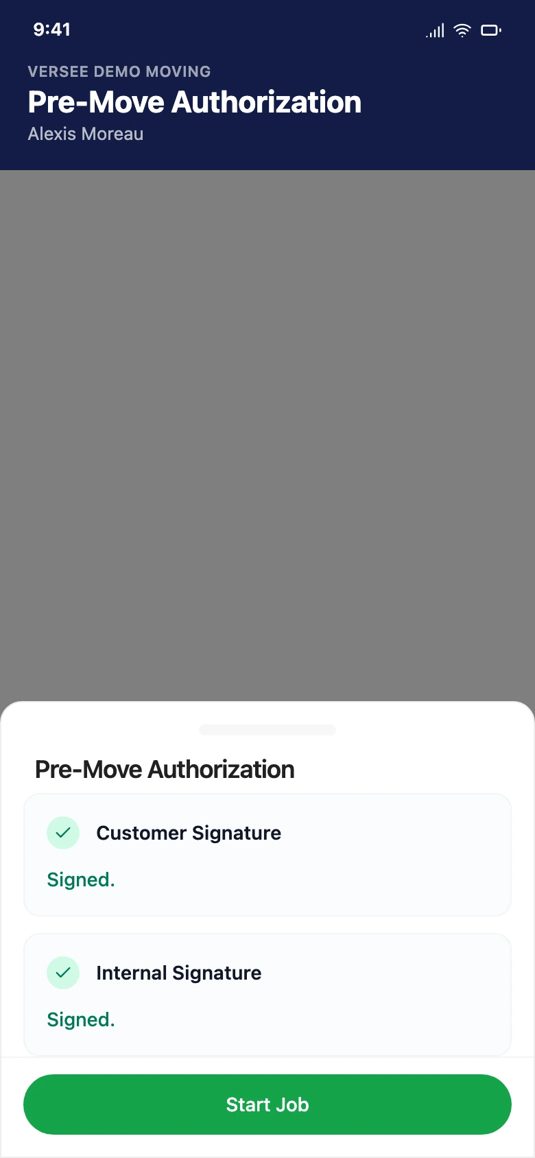 A document signed on a phone at the customer's door, and the card payment sheet that follows it.